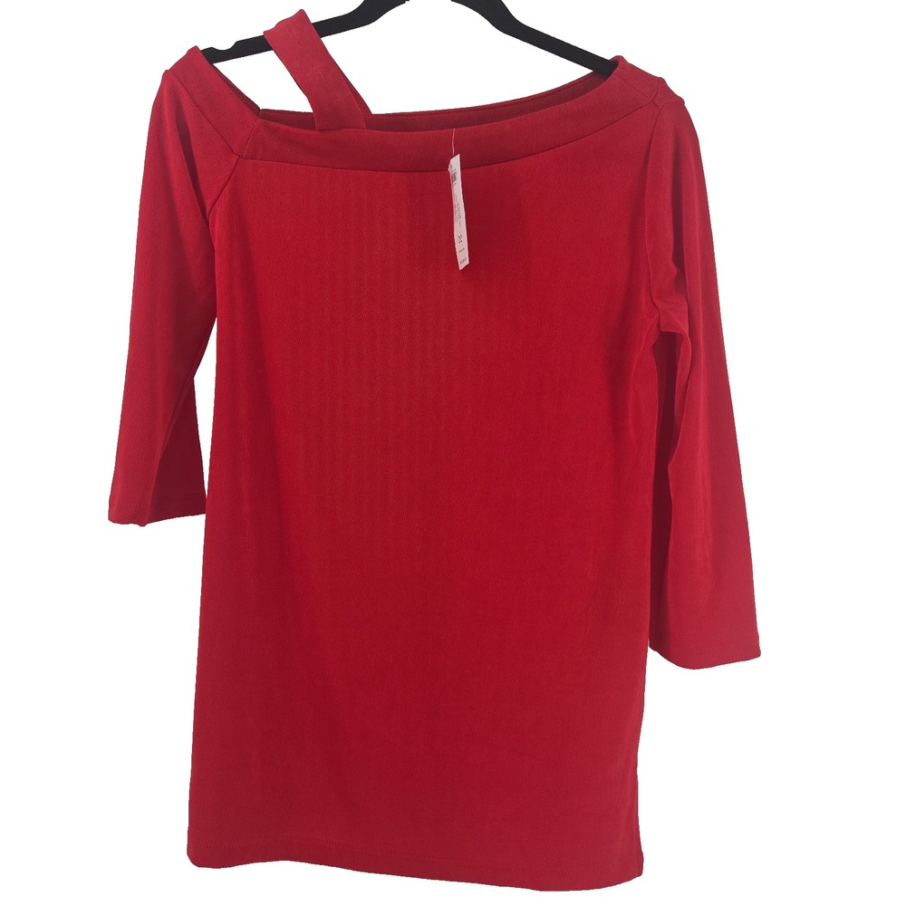 Chico's Travelers Size 00 Cold Shoulder Tunic 3/4 Sleeve Cherry Pop Red NWT $99